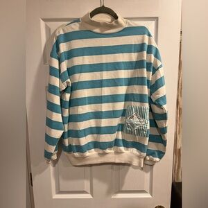 Striped Crew Neck Sweater - Blue and White